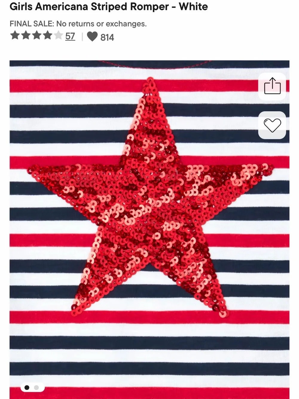 The Children's Place Navy and White Striped Romper with Red Sequin Star